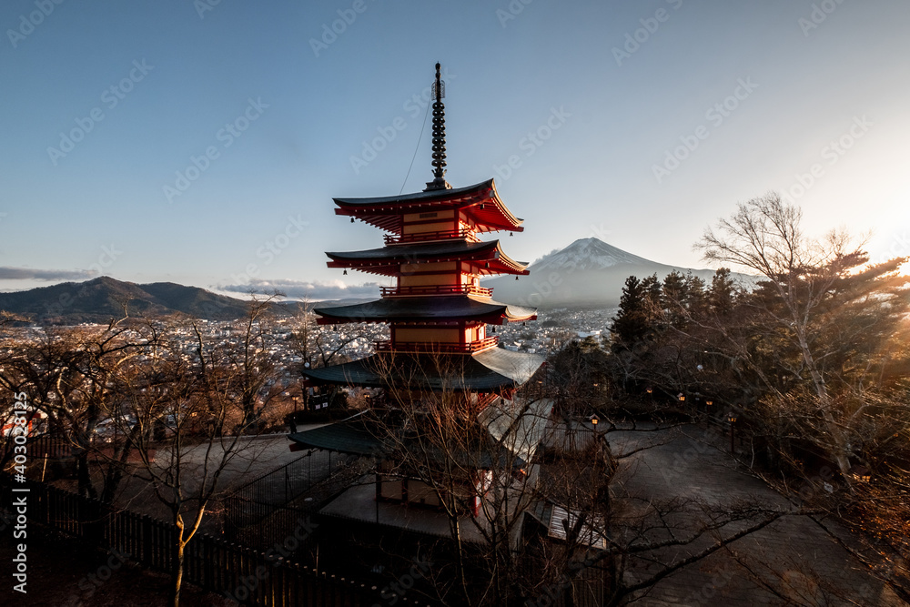 Obraz premium The Chureito Pagoda, one of the tourist spots in the Mt. Fuji region