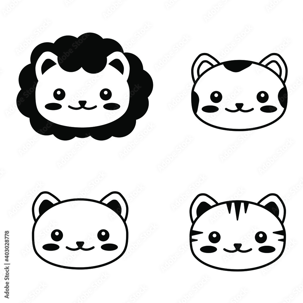 editable line, stroke, face. Hand Drawn vector illustration character. cute pet animal. Doodle cartoon style. Funny baby kids print. Outline symbol. Isolated vector illustration. Kawaii animal. editable line, stroke, face. Hand Drawn vector illustration character. cute pet animal. Doodle cartoon style. Funny baby kids print. Outline symbol. Isolated vector illustration. Kawaii animal.
