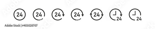 24 hours icons set. Vector time clock and arrow symbol