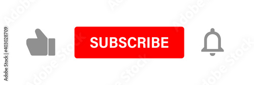 Subscribe button set. Like and notification bell icon. Vector web