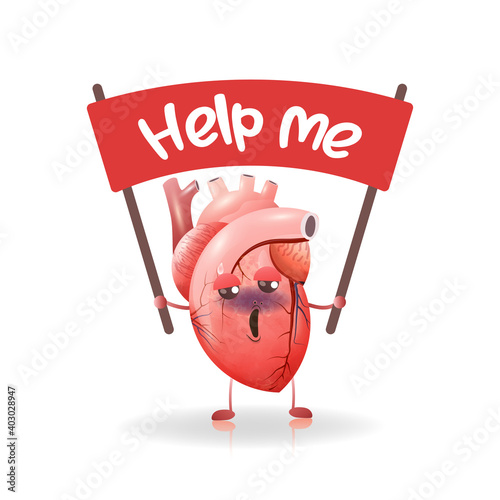 Human heart call for help with the red banner.