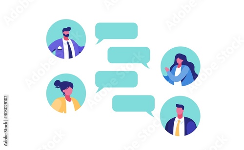 Conversational chat box bubbles. Communication of characters in social networks and online dialogues vector messengers.