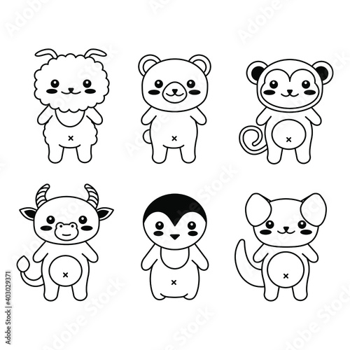 editable line  stroke. Hand Drawn vector illustration character. cute pet animal. Doodle cartoon style. Funny baby kids print. Outline symbol. Isolated vector illustration. Kawaii animal.