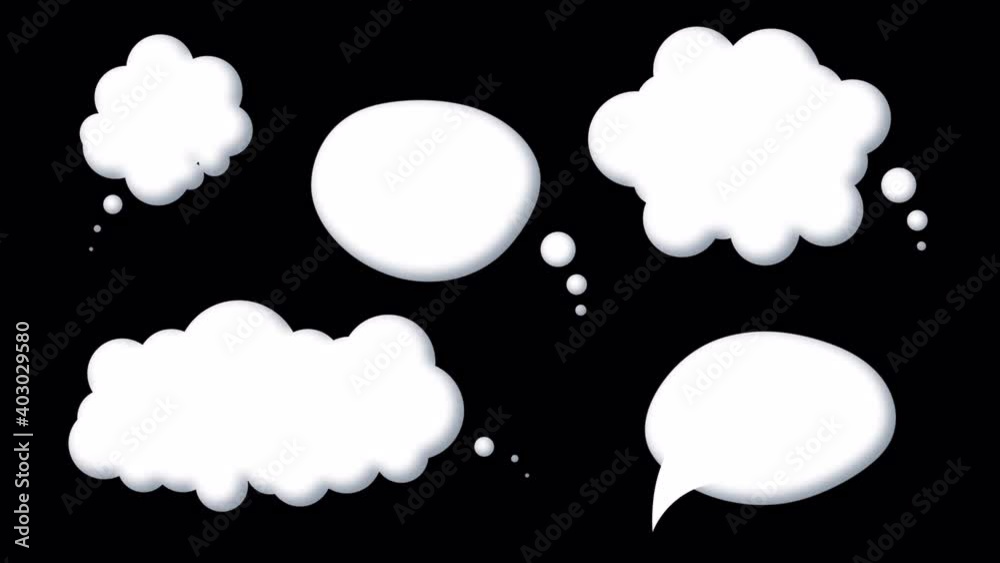 set of speech bubbles for text, chatting boxes pop up, message box cartoon animated icons. Balloon doodle style of thinking sign symbol with Alpha Channel