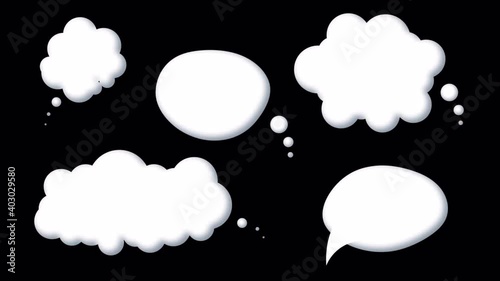 set of speech bubbles for text, chatting boxes pop up, message box cartoon animated icons. Balloon doodle style of thinking sign symbol with Alpha Channel