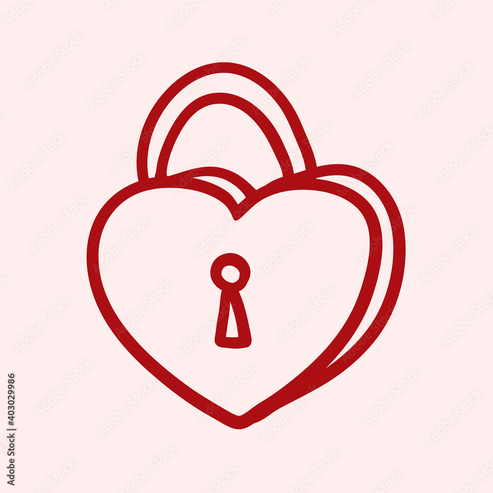 Valentines Day theme doodle Vector icon of hand drawn lock with heart shape on a pink background. Valentines Day theme doodle Vector icon of hand drawn lock with heart shape on a pink background.