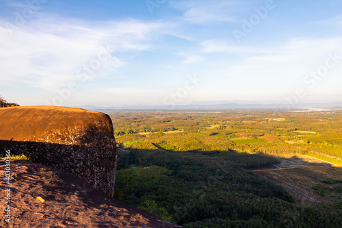 Landscape head of 3 whale rock with blue sky background