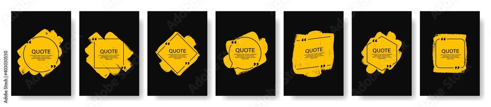 Quote box frame, big set. Texting quote boxes. Blank template quote text info design boxes quotation bubble blog quotes symbols. Creative vector banner illustration. Vector brushes background.