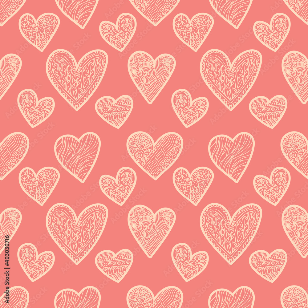 Seamless pattern Valentines Day theme. doodle hand drawn with heart shape.