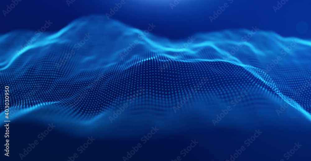 Abstract blue particle background. Flow wave with dot landscape. Digital data structure. Future mesh or sound grid. Pattern point visualization. Technology vector illustration. Abstract blue particle background. Flow wave with dot landscape. Digital data structure. Future mesh or sound grid. Pattern point visualization. Technology vector illustration.