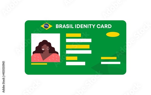 Brasil id card template. South american identification card plastic data professional badge secure with pass personal information of character with photo and signature working ID of vector identity.