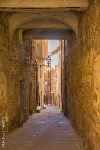 A covered alley in the village of Montemerano near Manciano in Grosseto province  Tuscany  Italy 