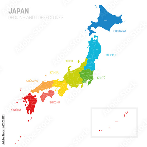 Japan - map of prefectures and regions