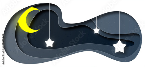 Vector night in paper art style