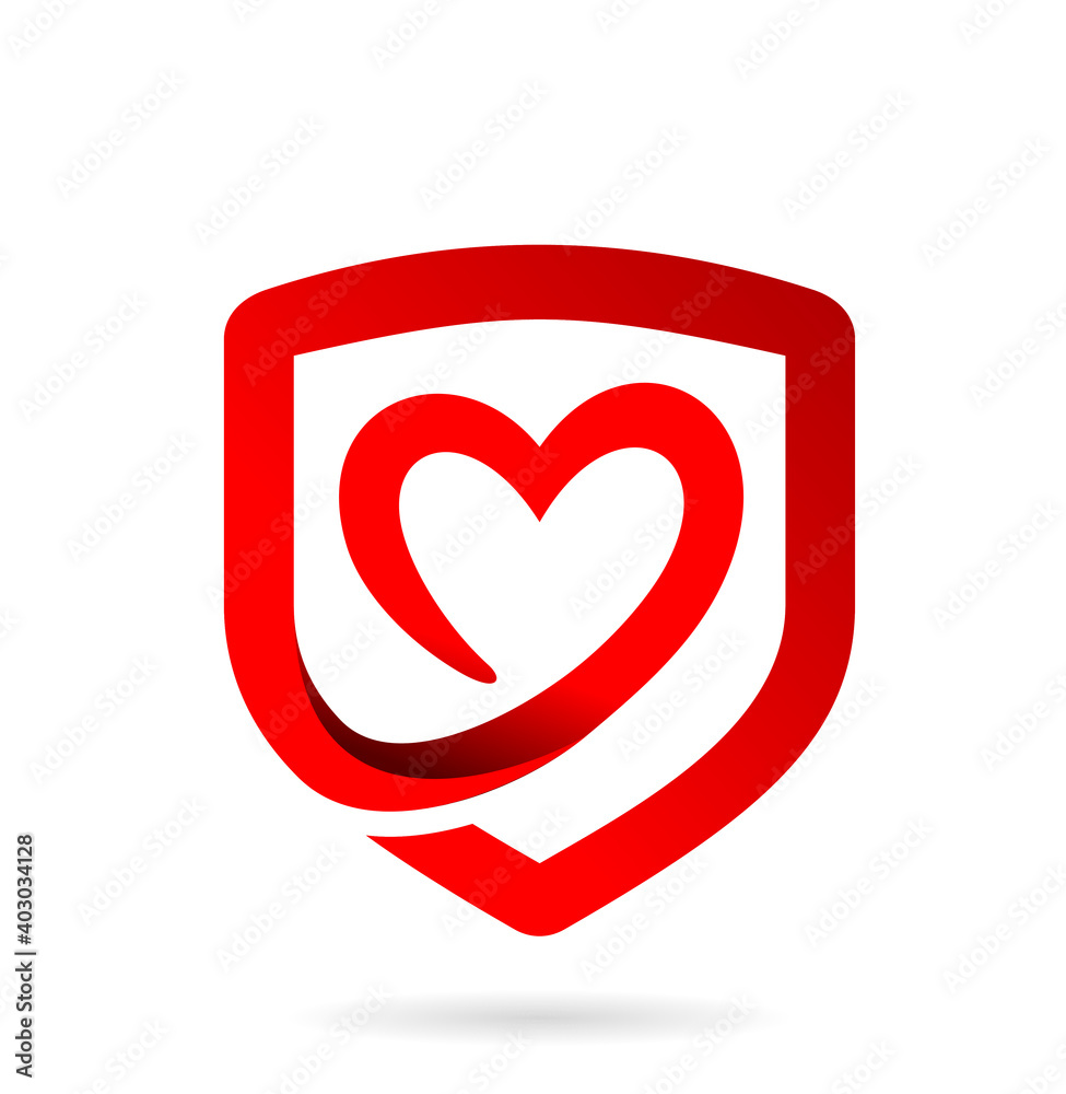 love,heart logo in shield concept