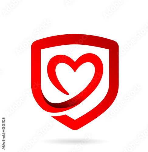 love,heart logo in shield concept