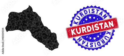 Bild auf Leinwand Kurdistan map polygonal mesh with filled triangles, and textured bicolor rubber seal