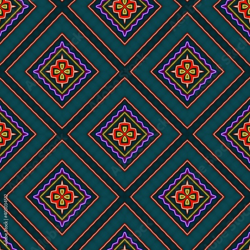  Seamless pattern with symmetric geometric ornament. 