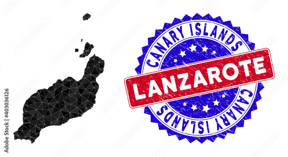 Lanzarote Islands map polygonal mesh with filled triangles, and