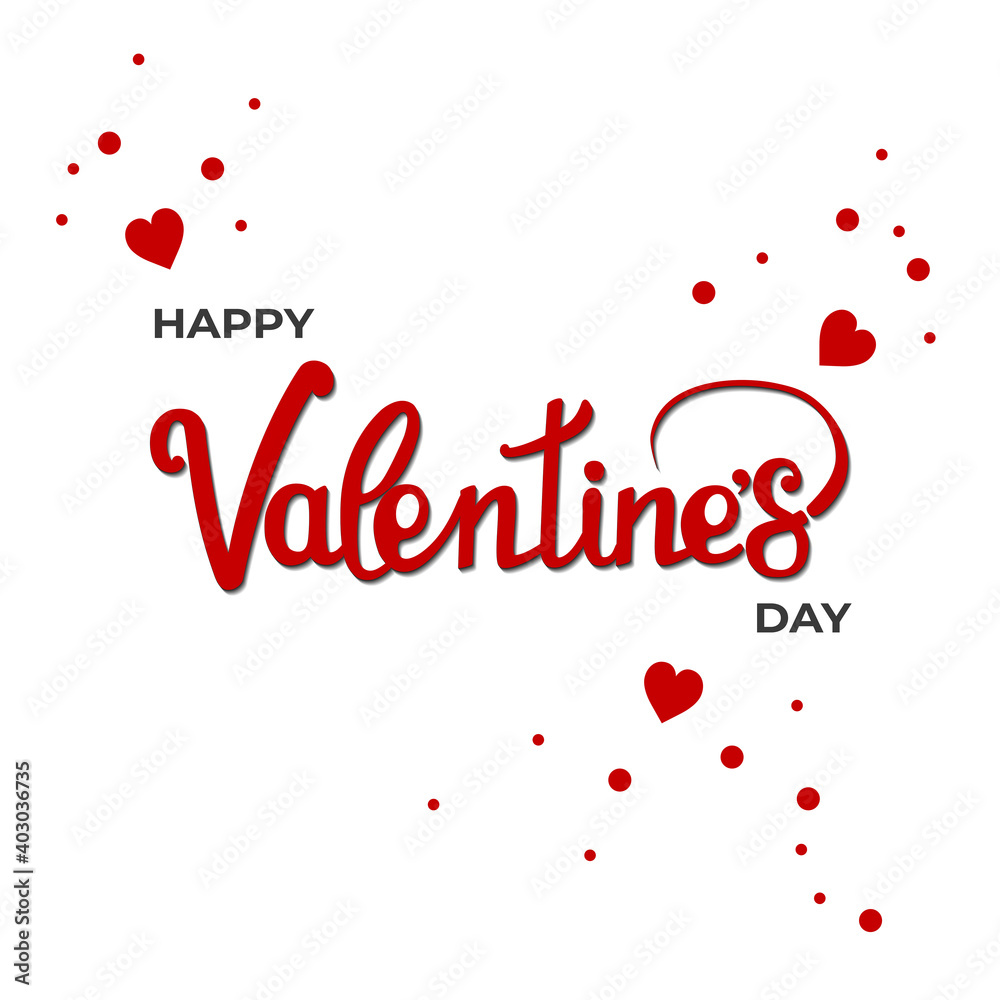 Lettering Happy Valentines Day hand drawn text. Valentine Day greeting card template with typography text and red heart on white background. Vector illustration Lettering Happy Valentines Day hand drawn text. Valentine Day greeting card template with typography text and red heart on white background. Vector illustration