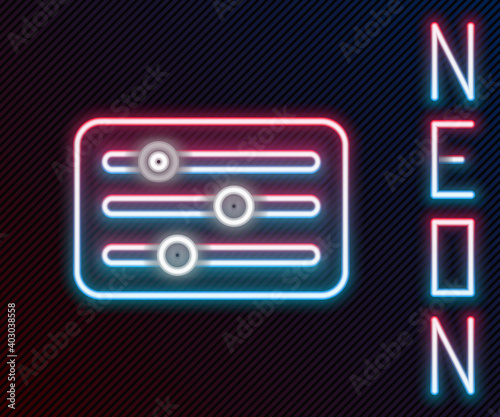 Glowing neon line Sound mixer controller icon isolated on black background. Dj equipment slider buttons. Mixing console. Colorful outline concept. Vector Illustration.