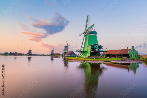 Traditional old village with dutch windmills in Amsterdam, Netherlands © f11photo