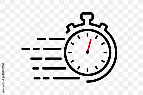 Quick time logo. Stopwatch icon, speed time icon. Fast delivery shipping service sign. Vector illustration.