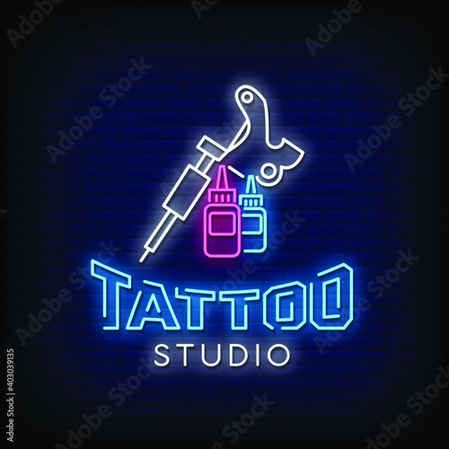 Tattoo Studio Neon Signs Style Text Vector