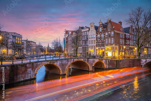 Downtown Amsterdam city skyline. Cityscape  in Netherlands