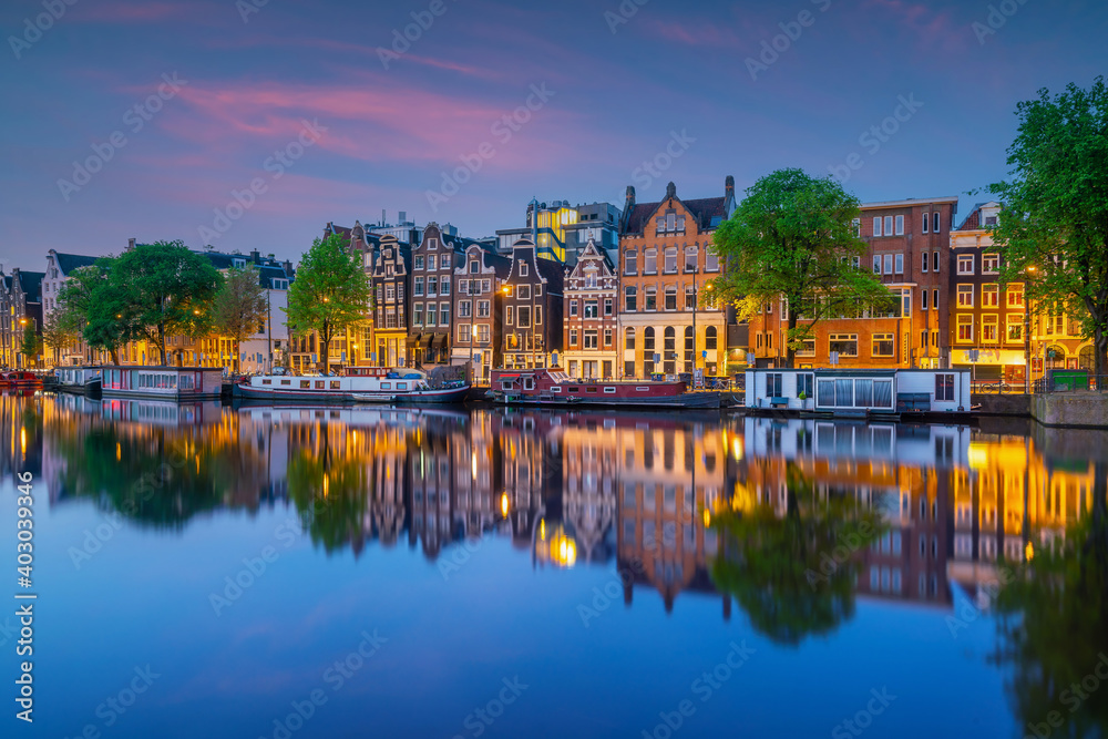 Downtown Amsterdam city skyline. Cityscape  in Netherlands