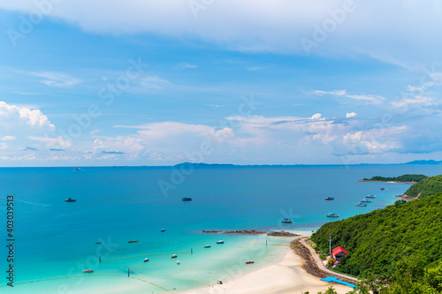 Tropical white sand beach and sea Beach on larn island, Pattaya City, Chonburi, Thailand
