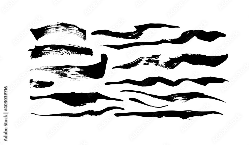 Black paint wavy and straight brush strokes vector collection. Dirty ...