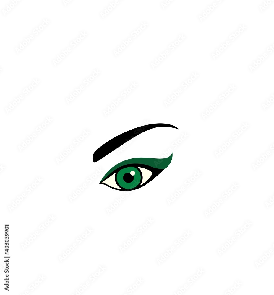 Design for business visit card, salon look, cosmetic packaging with  make-up woman green eye with eyebrow