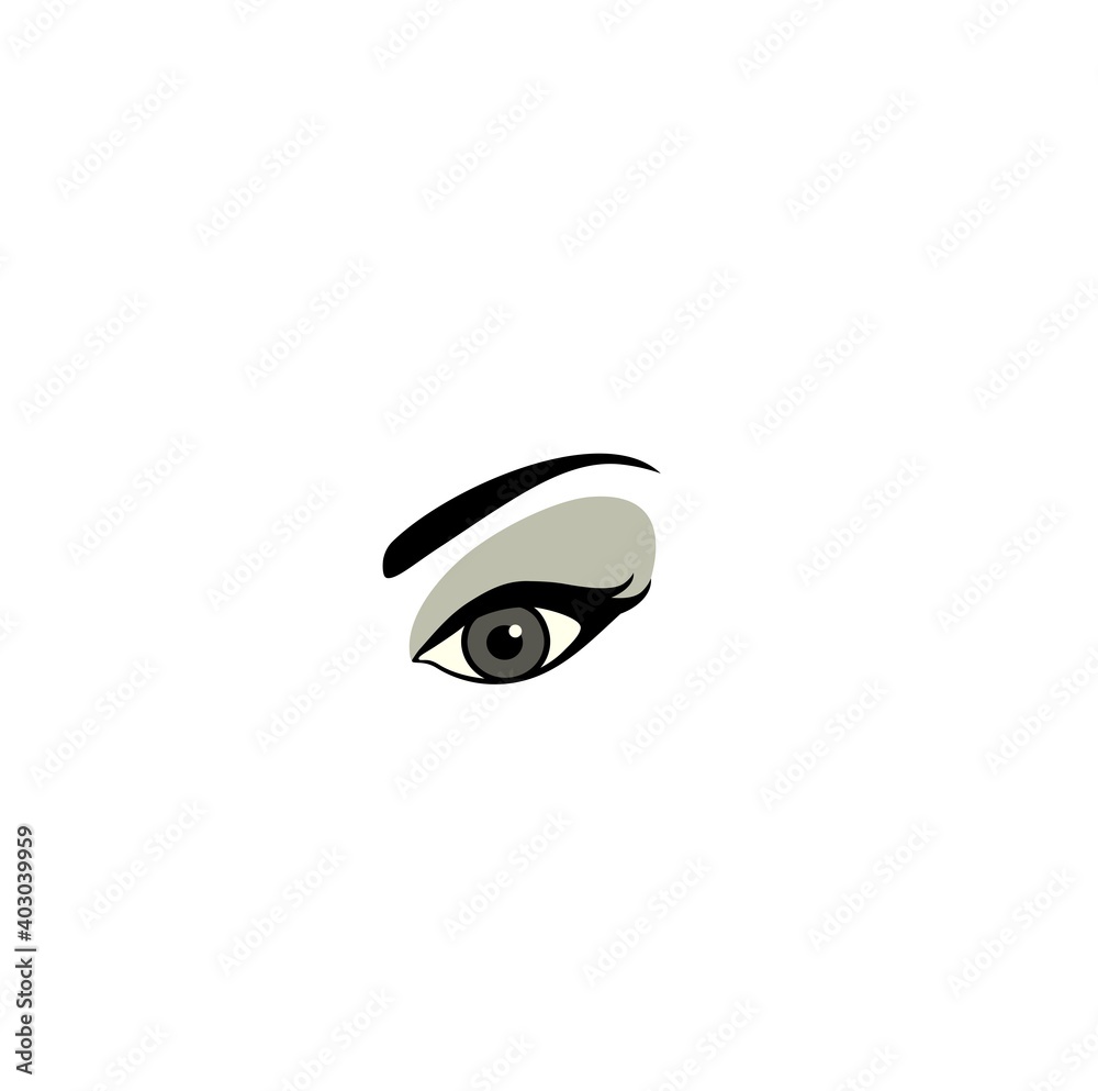 Design for business visit card, salon look, cosmetic packaging with make-up woman grey eye with eyebrow and eyelashes Design for business visit card, salon look, cosmetic packaging with make-up woman grey eye with eyebrow and eyelashes