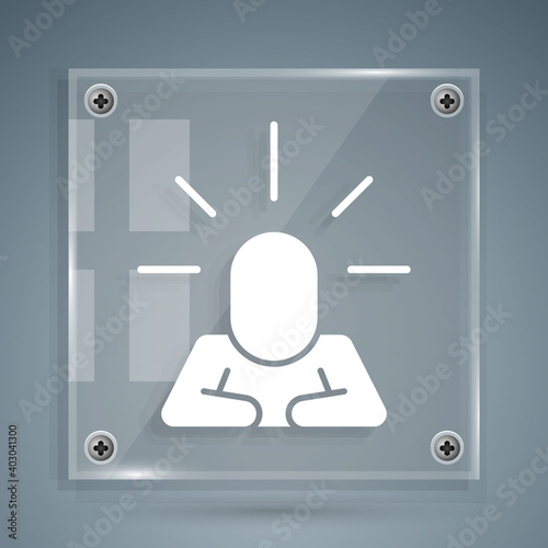 White Depression and frustration icon isolated on grey background. Man in depressive state of mind. Mental health problems. Square glass panels. Vector.