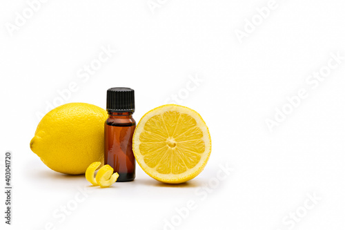 Aromatherapy oil bottle with lemons