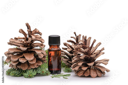 Aromatherapy oil bottle with pine