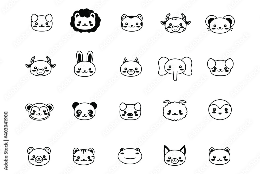 editable line, stroke, face. Hand Drawn vector illustration character. cute pet animal. Doodle cartoon style. Funny baby kids print. Outline symbol. Isolated vector illustration. Kawaii animal. editable line, stroke, face. Hand Drawn vector illustration character. cute pet animal. Doodle cartoon style. Funny baby kids print. Outline symbol. Isolated vector illustration. Kawaii animal.
