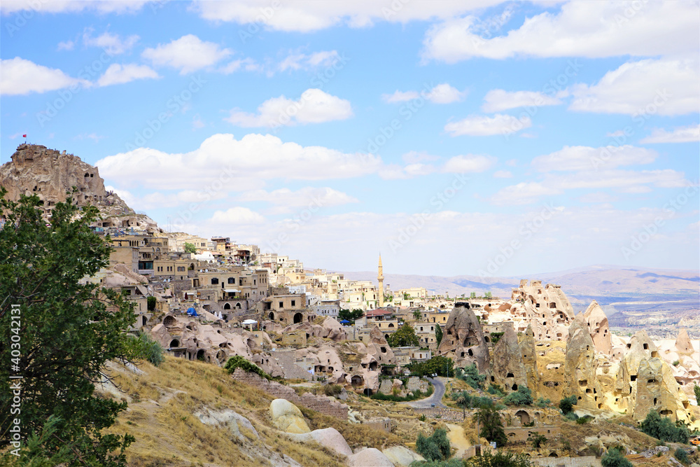 Panoramic view of Uchisar Castle in Cappadocia, Turkey