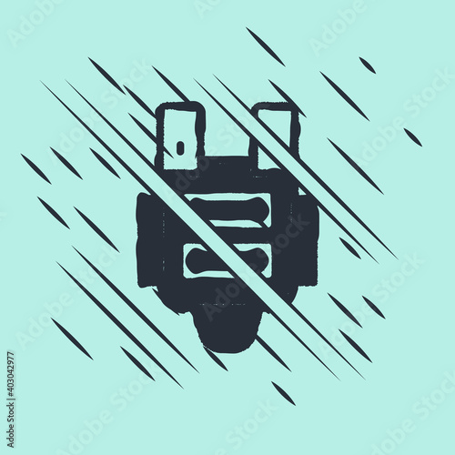 Black Bulletproof vest for protection from bullets icon isolated on green background. Body armor sign. Military clothing. Glitch style. Vector.