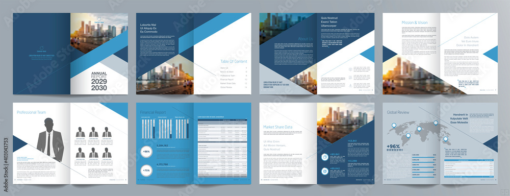Corporate business presentation guide brochure template, Annual report, 16 page minimalist flat geometric business brochure design template, A4 size. - obrazy, fototapety, plakaty 
