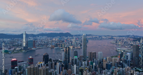 Canvas Print Top view of Hong Kong city