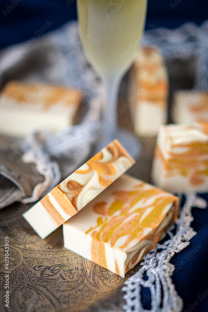 Bars of fresh luxury handmade soap only with natural ingrediens