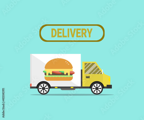 Vector illustration of van free and fast delivering burger.