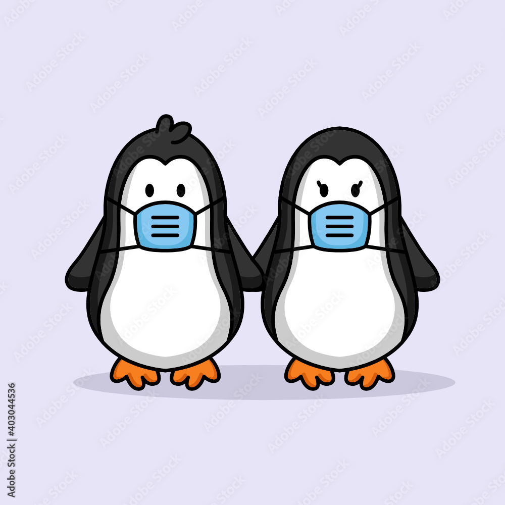 Fototapeta premium Animal couple wear face mask in Valentine's Day