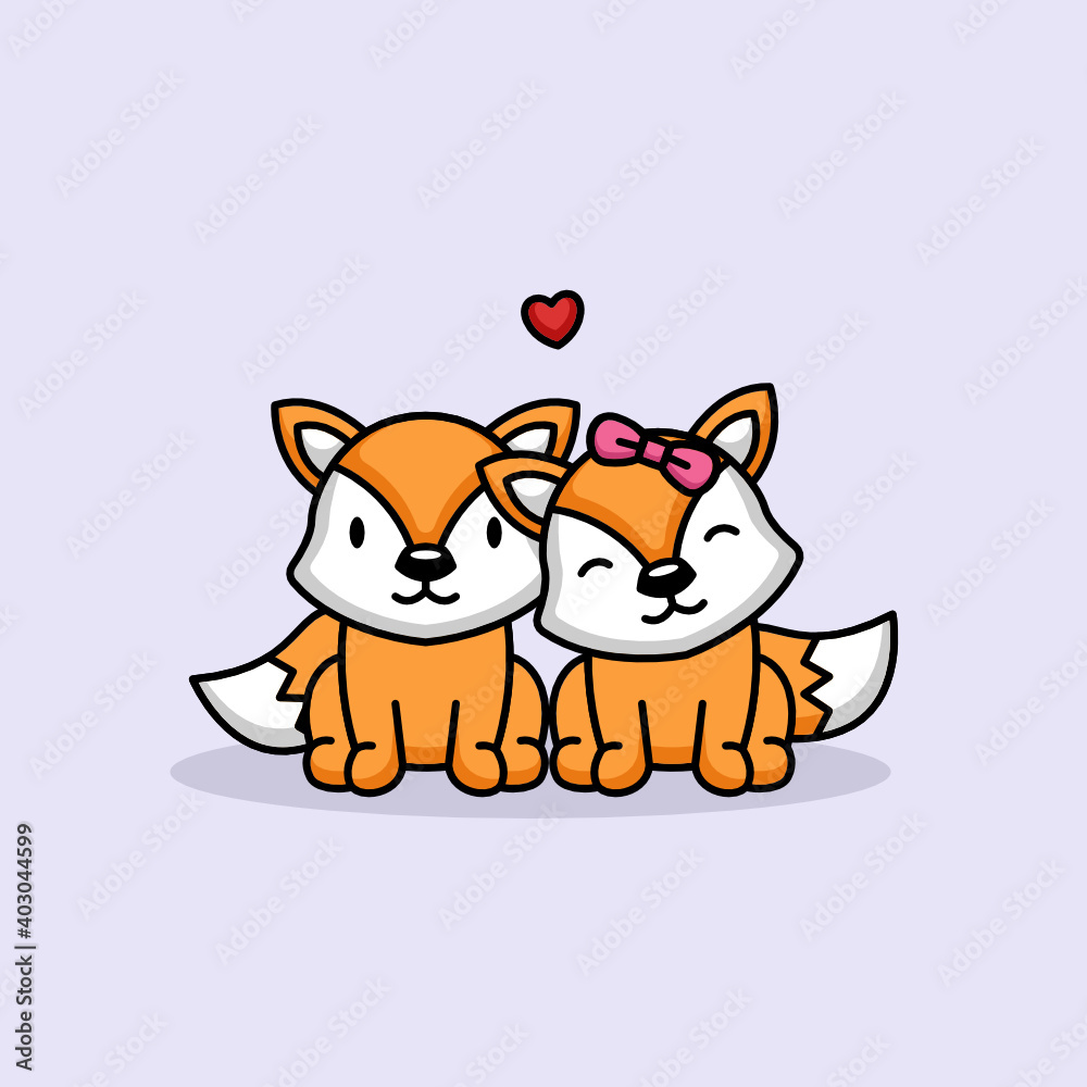 Fototapeta premium Cute fox character in love Valentine's Day