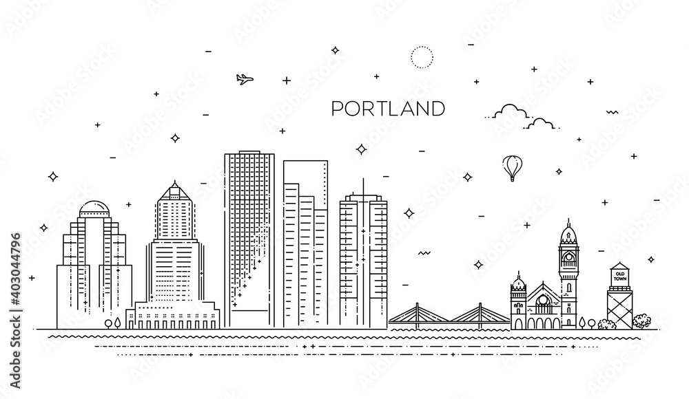 Oregon, Portland line skyline illustration