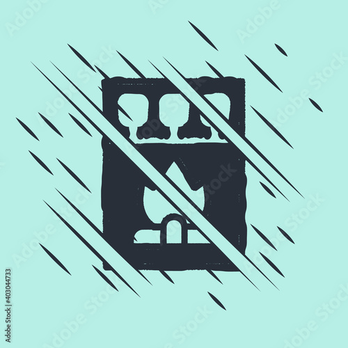 Black Open matchbox and matches icon isolated on green background. Glitch style. Vector.