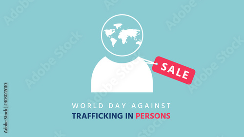 World day against trafficking in persons day, User icon (persons) and red label with sale alphabet, Human trafficking concept, Vector illustration for graphic design, human rights content