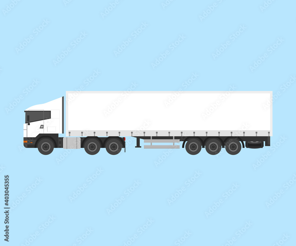 Big commercial semi truck with trailer. Delivery and shipping business cargo truck. Vector illustration.